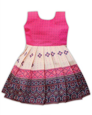 zoswa Indi Girls Midi/Knee Length Casual Dress(Pink, Sleeveless)