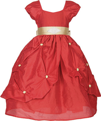 Shahina Fashion Girls Maxi/Full Length Party Dress(Red, Cap Sleeve)