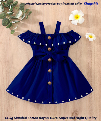 Shopskit Baby Girls Above Knee Casual Dress(Blue, Noodle strap)