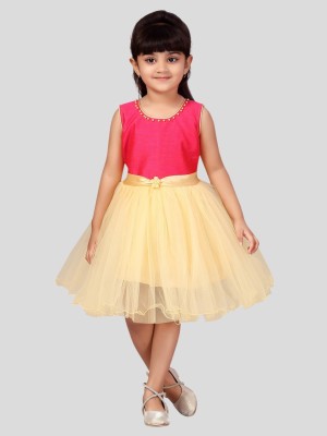 Aarika Indi Girls Below Knee Casual Dress(Pink, Sleeveless)