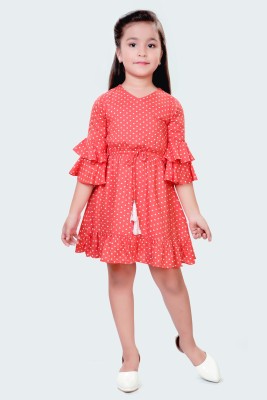 HUNNY BUNNY Girls Midi/Knee Length Casual Dress(Orange, 3/4 Sleeve)