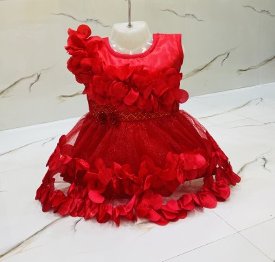 New Ekta Dresses Baby Girls Midi/Knee Length Party Dress(Red, Sleeveless)