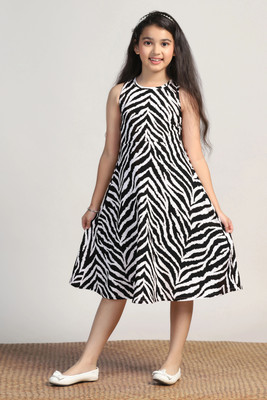 Ompax Girls Calf Length Casual Dress(Black, Sleeveless)