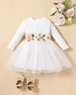 Style Connect Collection Girls Midi/Knee Length Party Dress(White, Short Sleeve)
