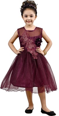 Arshia Fashions Girls Below Knee Casual Dress(Maroon, Sleeveless)