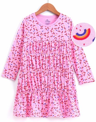 KiddoPanti Girls Midi/Knee Length Casual Dress(Pink, Full Sleeve)