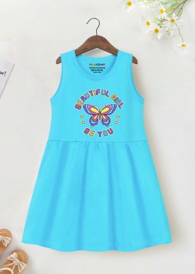 Trampoline Indi Girls Midi/Knee Length Casual Dress(Blue, Sleeveless)