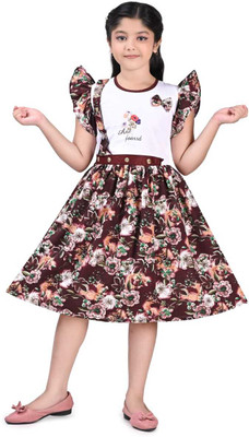 SKRAFATGARMENTS Girls Midi/Knee Length Party Dress(Maroon, Cap Sleeve)