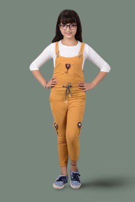 Oliaz Dungaree For Girls Casual Applique Pure Cotton(Yellow, Pack of 11)