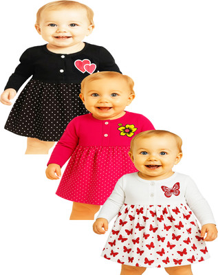 KidzzCart Indi Baby Girls Mini/Short Casual Dress(Multicolor, Full Sleeve)