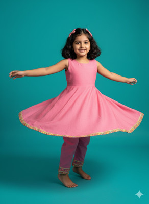 FLEXAA Girls Festive & Party, Casual, Formal, Wedding Kurta and Palazzo Set(Pink Pack of 1)