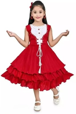 R KAY FASHIONS Girls Calf Length Festive/Wedding Dress(Red, Sleeveless)