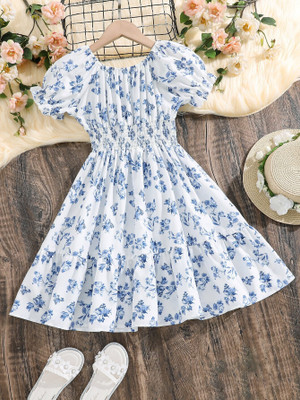 Ethit Indi Girls Midi/Knee Length Party Dress(Blue, Half Sleeve)