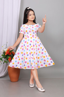 SHREESHYAMDARBAR Indi Girls Midi/Knee Length Festive/Wedding Dress(Multicolor, Short Sleeve)