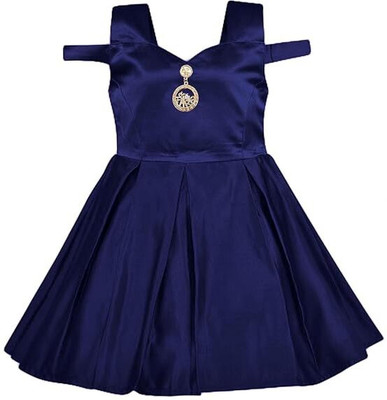 kavija Girls Midi/Knee Length Festive/Wedding Dress(Dark Blue, Sleeveless)