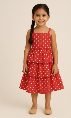 Elevate Styles Indi Girls Calf Length Festive/Wedding Dress(Red, Sleeveless)