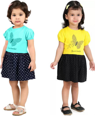 Cute N Tight Indi Baby Girls Midi/Knee Length Casual Dress(Multicolor, Half Sleeve)