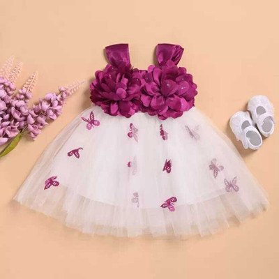 LITTLE MAMA Baby Girls Mini/Short Party Dress(White, Purple, Sleeveless)