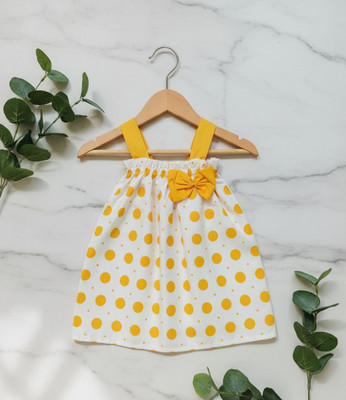 SnugCute Indi Baby Girls Midi/Knee Length Casual Dress(Yellow, White, Sleeveless)