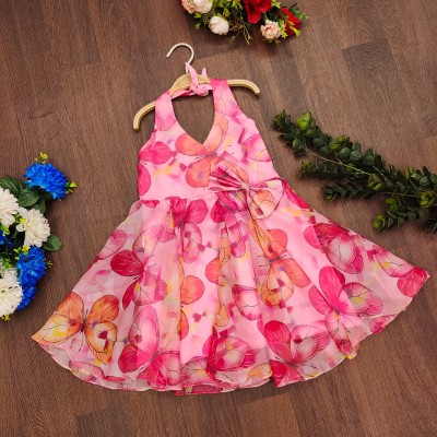 Delima Fab Girls Calf Length Casual Dress(Pink, Sleeveless)