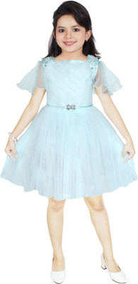 KJD Indi Girls Midi/Knee Length Festive/Wedding Dress(Green, Sleeveless)