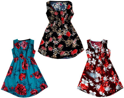 IndiWeaves Girls Below Knee Casual Dress(Multicolor, Sleeveless)