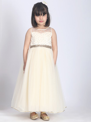 Toy Balloon Kids Girls Maxi/Full Length Party Dress(Gold, Sleeveless)