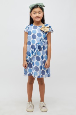 One Friday Girls Midi/Knee Length Casual Dress(Blue, Cap Sleeve)