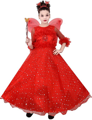 aruna creation Girls Maxi/Full Length Party Dress(Red, 3/4 Sleeve)