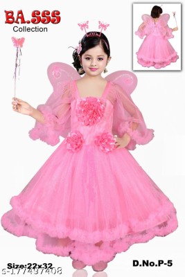 Stylish Collection Girls Maxi/Full Length Festive/Wedding Dress(Pink, 3/4 Sleeve)