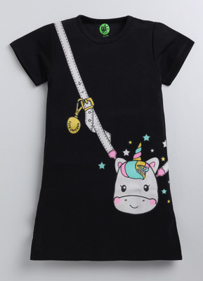 Yk Girls Midi/Knee Length Casual Dress(Black, Short Sleeve)