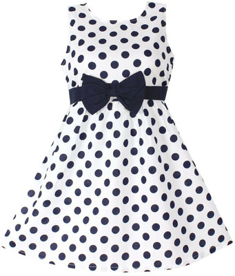 MINSA Girls Midi/Knee Length Casual Dress(White, Sleeveless)