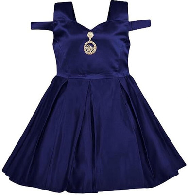 Jal Enterprises Girls Midi/Knee Length Festive/Wedding Dress(Dark Blue, Short Sleeve)