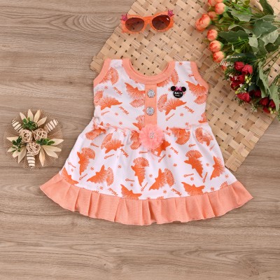Moonlight Baby Girls Midi/Knee Length Casual Dress(Orange, Sleeveless)