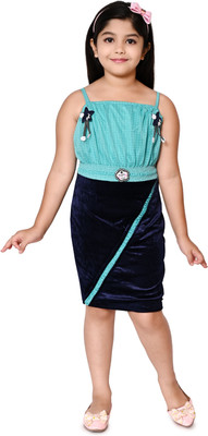 JIYAN FASHION WORLD Girls Above Knee Party Dress(Green, Sleeveless)