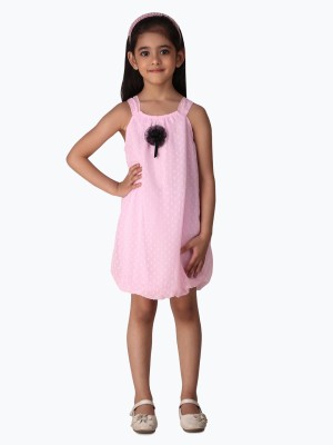 CREATIVE KID'S Girls Above Knee Casual Dress(Pink, Sleeveless)