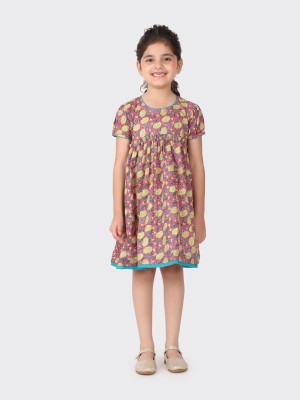 Fabindia Girls Midi/Knee Length Casual Dress(Multicolor, Short Sleeve)