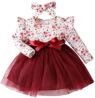 FOSTRIC Indi Girls Midi/Knee Length Casual Dress(Maroon, Full Sleeve)