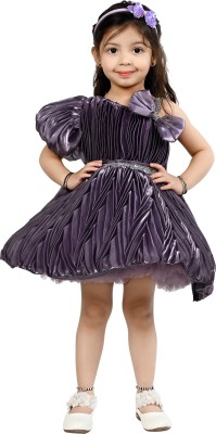 BELLAFLORO Indi Girls Midi/Knee Length Festive/Wedding Dress(Purple, Fashion Sleeve)