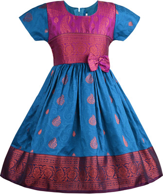 Wishkaro Baby Girls Midi/Knee Length Festive/Wedding Dress(Blue, Short Sleeve)