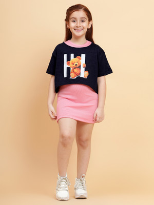 Yk Girls Midi/Knee Length Casual Dress(Blue, Pink, Half Sleeve)