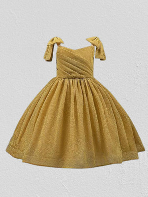 Jayshree Enterprise Indi Girls Midi/Knee Length Festive/Wedding Dress(Gold, Sleeveless)