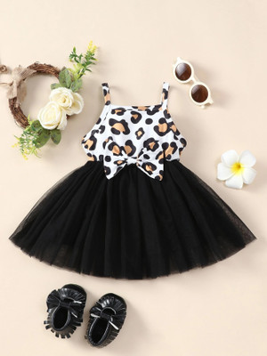 PONDAR Girls Midi/Knee Length Party Dress(Black, Sleeveless)