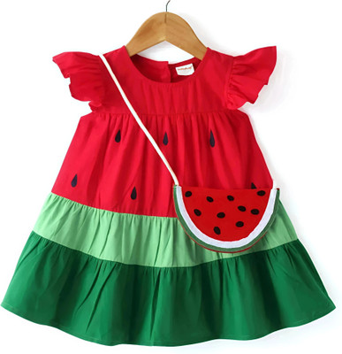 HSM FASHION Baby Girls Midi/Knee Length Festive/Wedding Dress(Red, Short Sleeve)