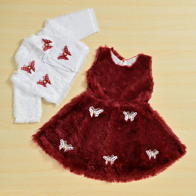 FasheoTrend Baby Girls Midi/Knee Length Party Dress(Red, 3/4 Sleeve)