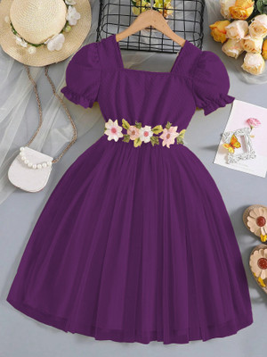 Miss & Chief Girls Midi/Knee Length Party Dress(Purple, Half Sleeve)
