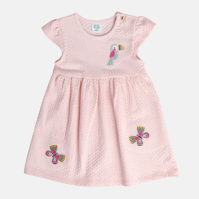 MINI KLUB Indi Baby Girls Midi/Knee Length Casual Dress(Pink, Cap Sleeve)