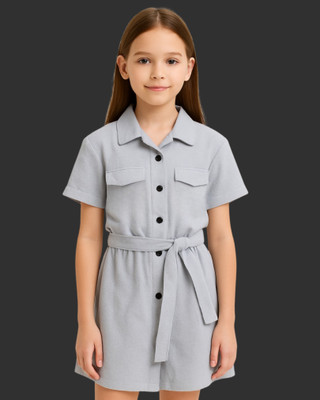 J&T DESIGNERS Girls Below Knee Casual Dress(White, Short Sleeve)