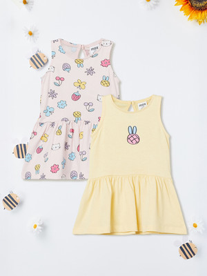 MAX Baby Girls Below Knee Casual Dress(Pink, Half Sleeve)