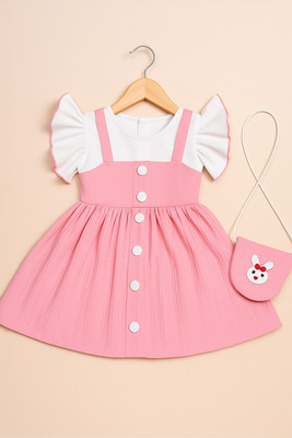 SCARFHAVEN Baby Girls Midi/Knee Length Festive/Wedding Dress(Pink, Short Sleeve)